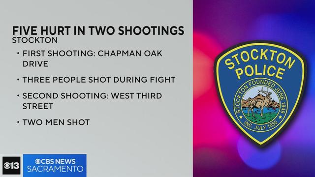 Stockton police on the search for suspects in 2 different shootings that left 5 injured 