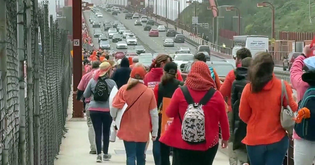 Hundreds march across Golden Gate Bridge to protest gun violence - CBS ...