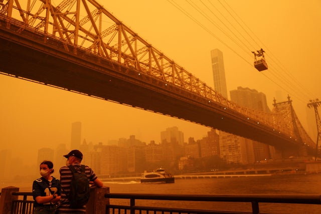 Haze and smoke shroud Manhattan skyline from Canadian wildfires in New York 