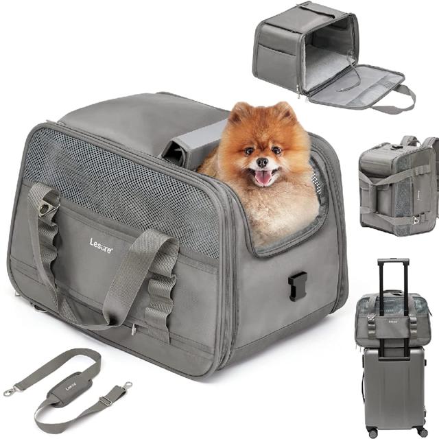 TSA Approved Airline Travel Pet Carrier for Cats, Dogs, Small Animals -  Comfortable, Safe, and Durable with Side & Top Opening, Air Vents,  Collapsible Design, and Multiple Pockets - Gray 