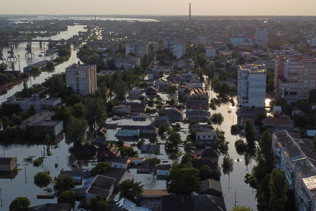 View shows a flooded area after the Nova Kakhovka dam breached, in Kherson 