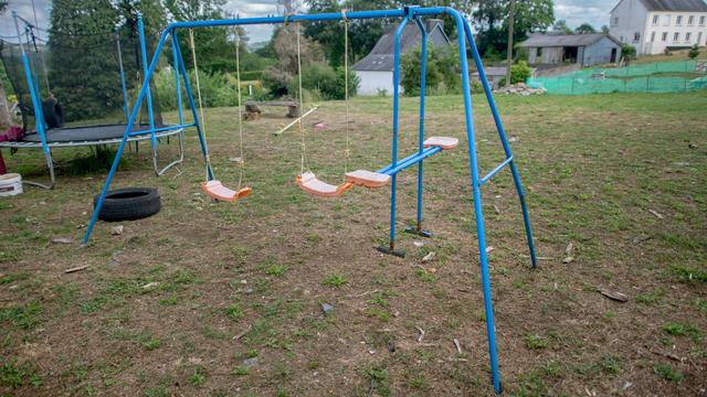 This photograph taken on June 12, 2023 shows the swing where an 11-year old girl was killed, in Plonevez-du-Faou, western France. 