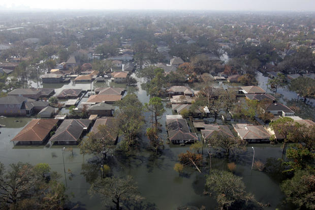 An aerial view shows the flooded area in 