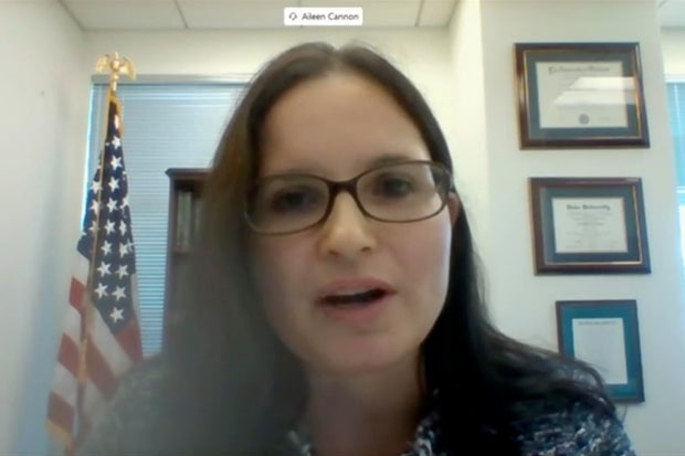 In this image from video provided by the Senate Judiciary Committee, Aileen Cannon testifies virtually during her nomination hearing to the Senate Judiciary Committee in Washington, on July 29, 2020.