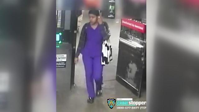 Surveillance photo of a woman wanted in a subway attack. 