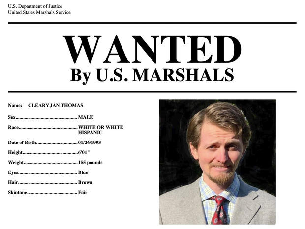 Ian Cleary, of Saratoga, Calif., is seen in a wanted poster provided by the U.S. Marshals Service. 