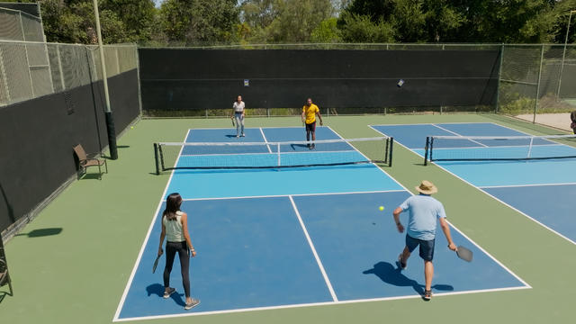 Mixed Doubles Pickleball Game - Aerial 