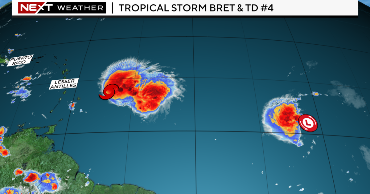 Tropical Storm Bret closing in on Leeward Islands & Tropical Depression #4 turns northwest