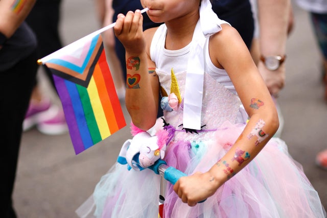 A young girl participates in the Annual New York Pride March on June 25, 2023 in New York City. 
