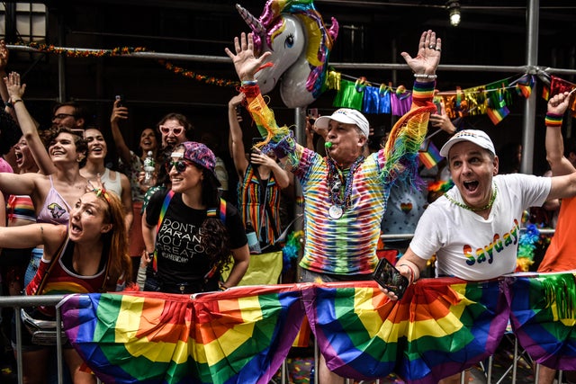People participate in the annual Pride March on June 25, 2023 in New York City. 