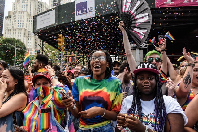 People participate in the annual Pride March on June 25, 2023 in New York City. 
