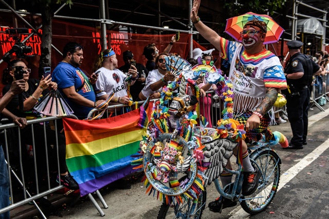 People participate in the annual Pride March on June 25, 2023 in New York City. 