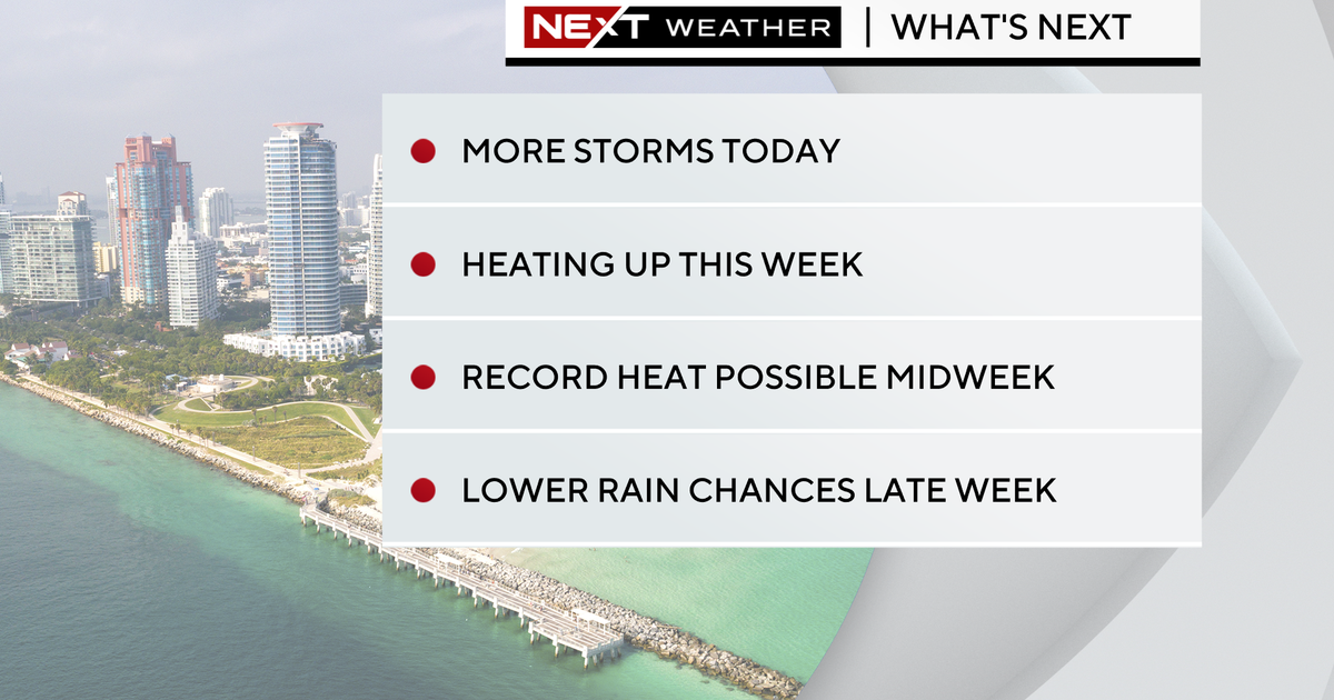 NEXT Weather: Scattered afternoon storms, record heat possible mid-week