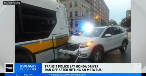 Driver runs away after crashing into MBTA bus - CBS Boston