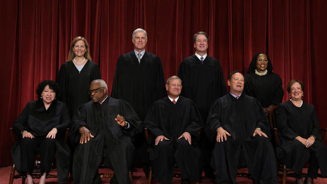 The Supreme Court justices pose for their official portrait at the East Conference Room of the Supreme Court building on Oct. 7, 2022, in Washington, D.C. 