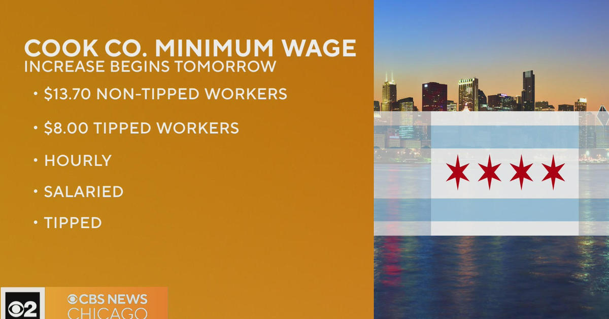 Minimum wage increases for Cook County workers beginning July 1 CBS