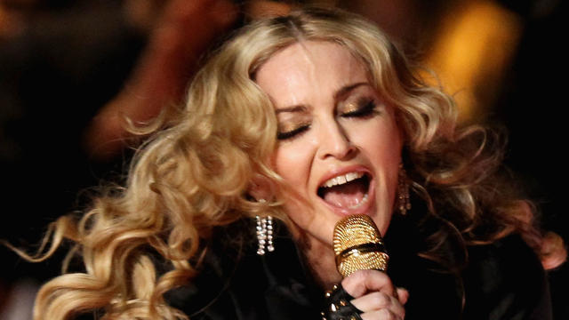 Madonna performs during the Super Bowl XLVI halftime show at Lucas Oil Stadium on February 5, 2012, in Indianapolis, Indiana. 