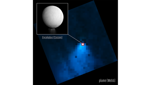 NASA image shows water vapor plume jetting from the southern pole of Saturn's moon Enceladus