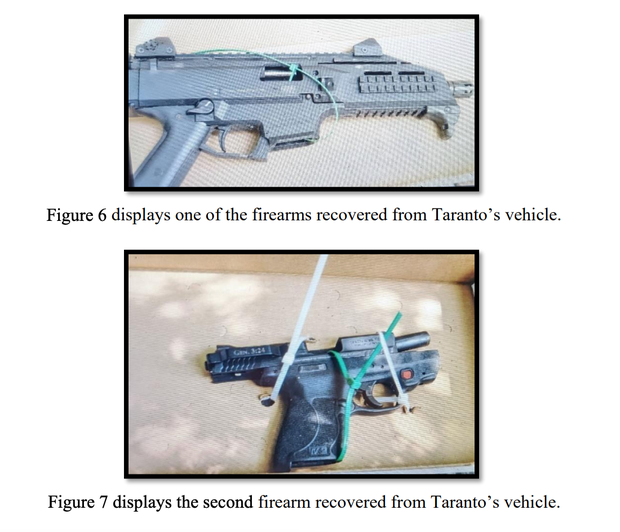 A court filing showing photos of firearms found in the van of Taylor Taranto after his arrest near former President Barack Obama's home in Washington, D.C., on June 29, 2023.