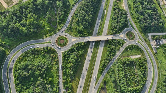 aerial view of roadway in suburban maryland 