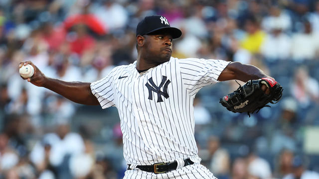 Luis Severino (40) of the New York Yankees pitches against the Baltimore Orioles during their game at Yankee Stadium on July 6, 2023 in Bronx borough of New York City. 