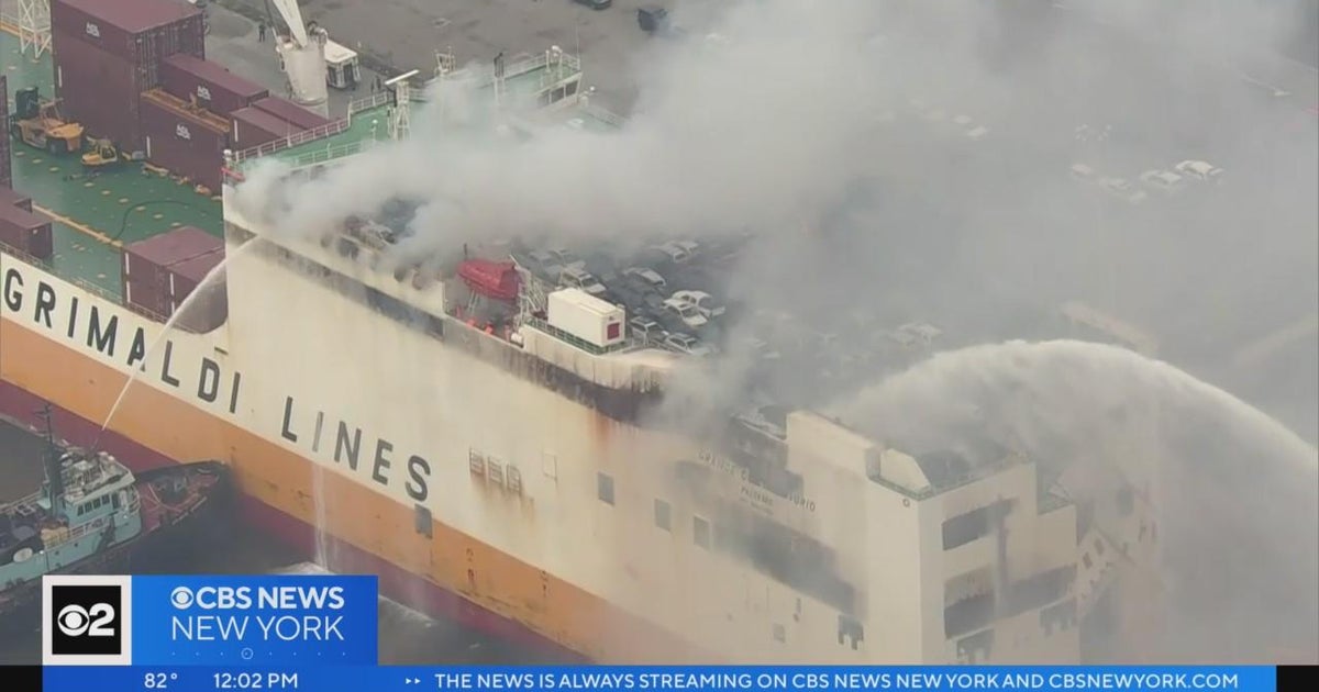 Cargo ship fire still burning 36 hours later at Port Newark - CBS New York