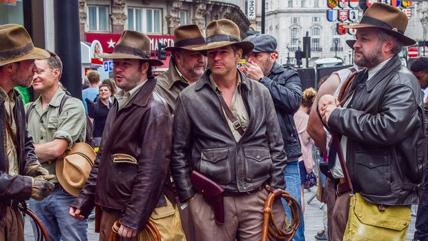 Indiana Jones fans dressed as their hero gather ahead of the