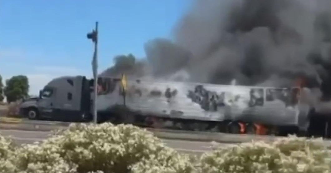 WATCH: Big rig catches fire on Highway 99 in Ripon