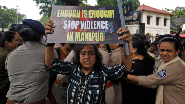 Protest against the alleged sexual assault in Manipur state, in Ahmedabad 