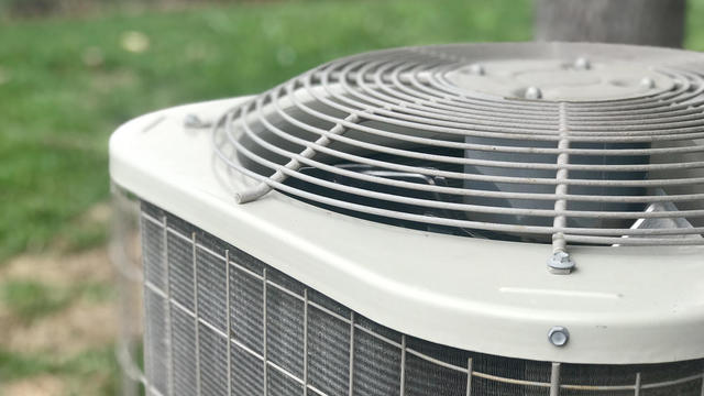Close up of a residential air conditioning unit 