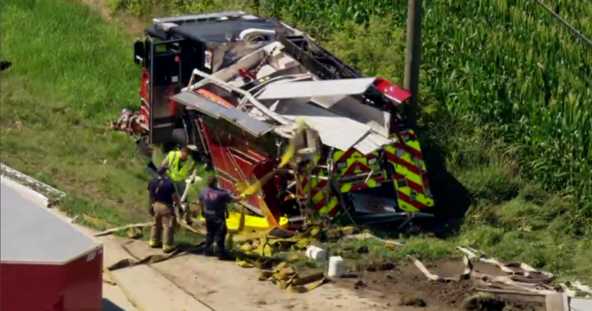 Fire engine crashes, rolls over in Hampshire; 4 injured