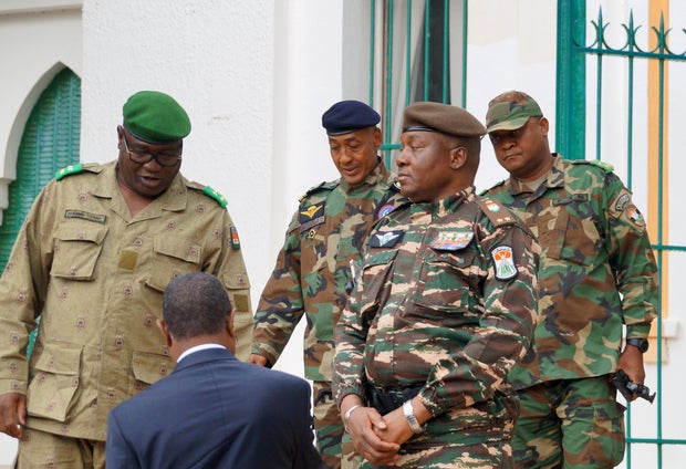 Gen. Abdourahmane Tchiani, second from the right, and other army commanders are seen in Niger's capital, Niamey, July 28, 2023, after claiming control over the country