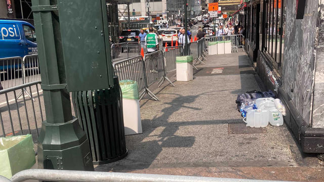 Outside the Roosevelt Hotel in Midtown Manhattan on Aug. 3, 2023. Asylum seekers who used to sleep on sidewalk have been moved inside. 