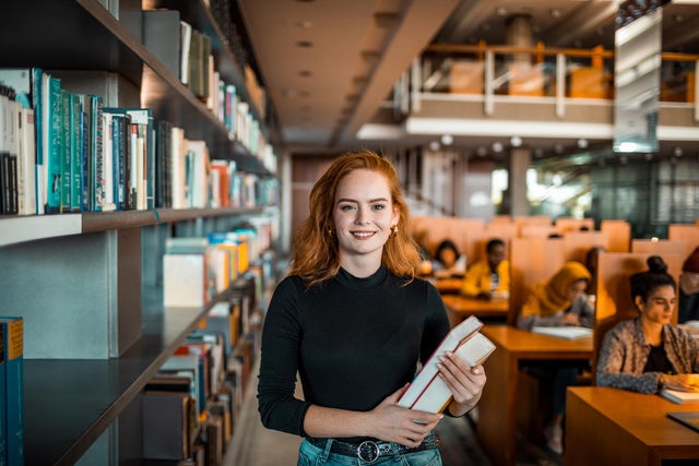 Young woman at a library