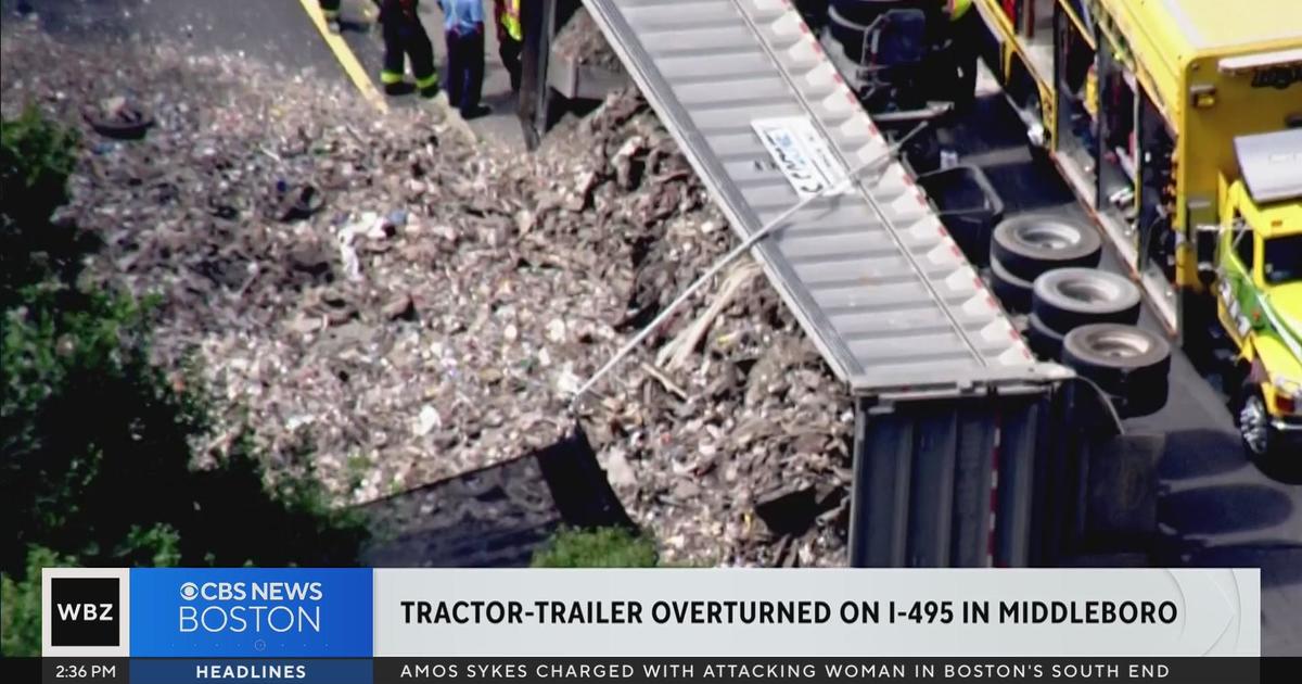 Tractor-Trailer overturns on Route 495 in Middleboro