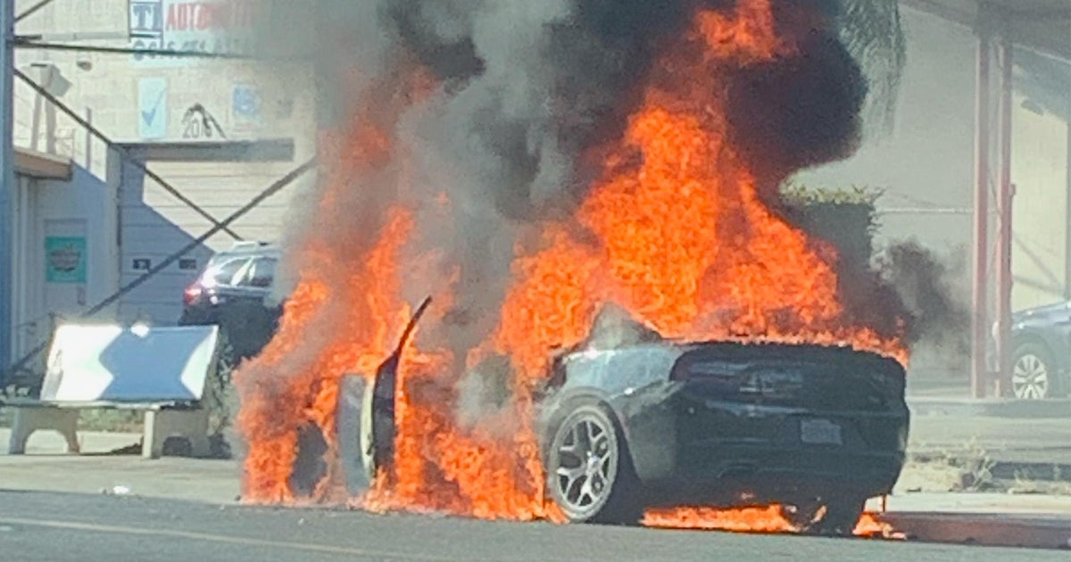 Sedan engulfed by flames along Broadway in Sacramento; no injuries reported