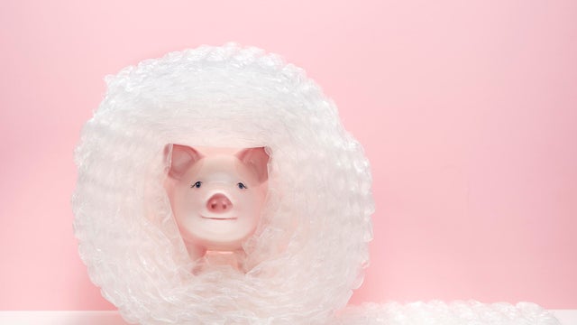 Piggy bank in bubble wrap 