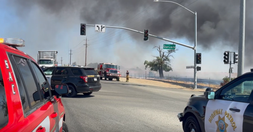 Crash sparks fire along Grant Line Road near Jackson Road