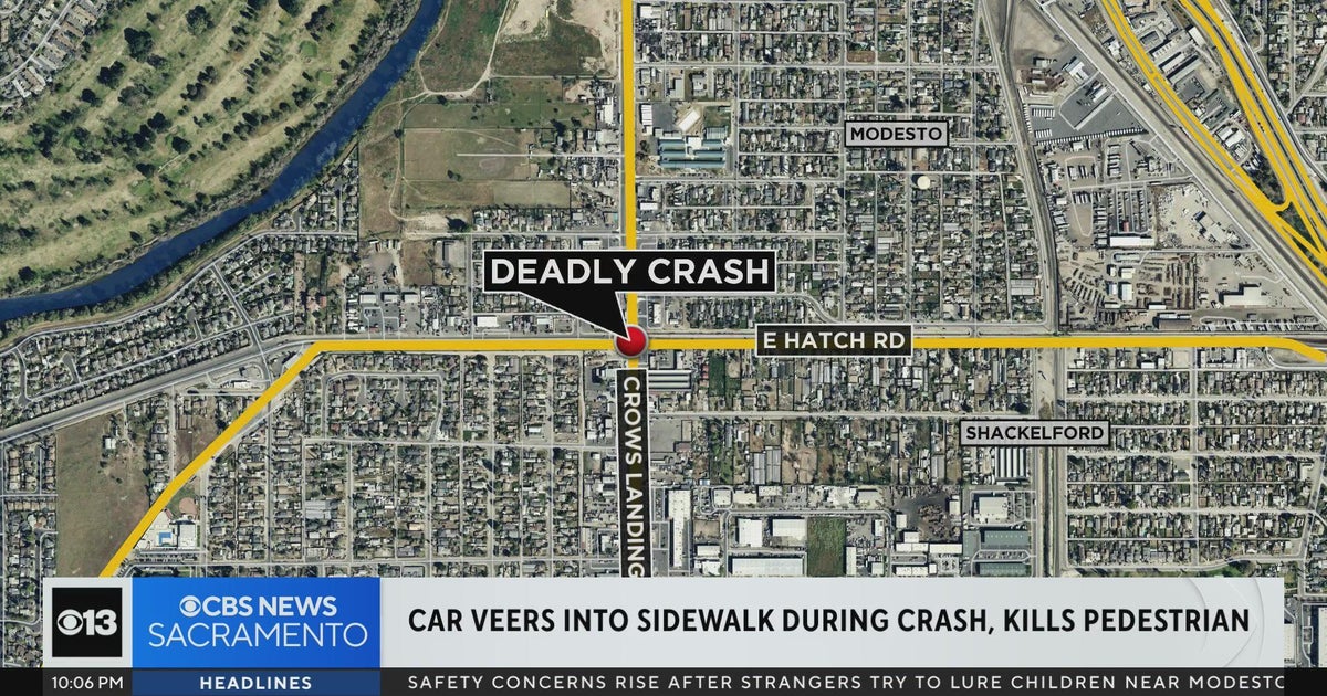 Car veers onto sidewalk during crash, kills pedestrian