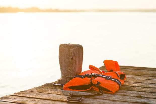 Life vest on jetty, Sandham, Sweden 