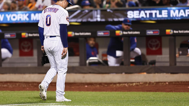 Adam Ottavino #0 of the New York Mets walks to the dugout during the ninth inning against the Seattle Mariners at Citi Field on September 02, 2023 in New York City. 