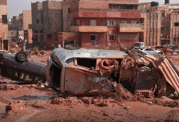 A view of devastation in disaster zones after the floods caused by the Storm Daniel ravaged the region, on September 11, 2023, in Derna, Libya.