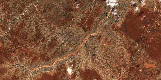 A satellite view of a dam near Derna 