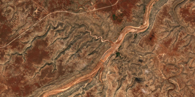 A satellite view of a dam near Derna 