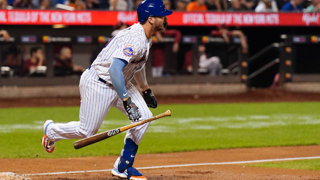 Pete Alonso #20 of the New York Mets hits a two RBI double in the fifth inning during the game between the Arizona Diamondbacks and the New York Mets at Citi Field on Wednesday, September 13, 2023 in New York, New York. 