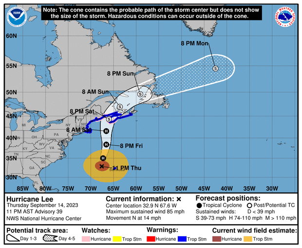 Hurricane Lee projections