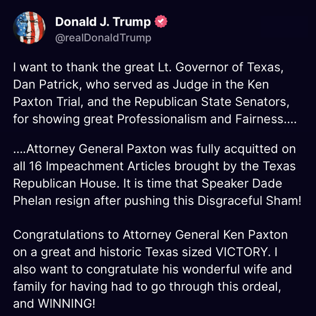 Trump on Paxton acquittal 