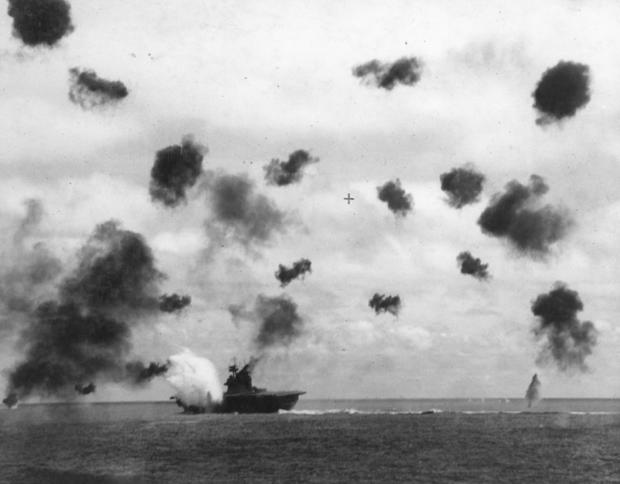 USS Yorktown Takes a Hit 
