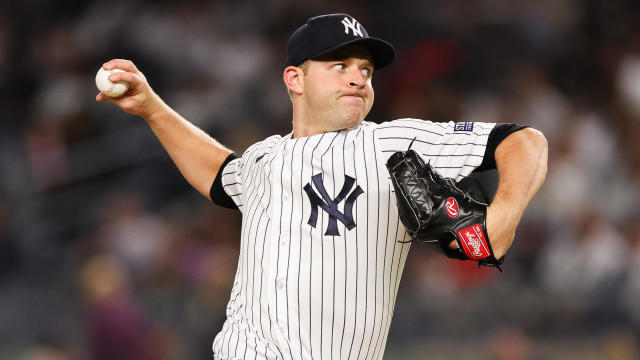 New York Yankees Pitcher Michael King (34) delivers a pitch during a game between the Toronto Blue Jays and New York Yankees on September 20, 2023 at Yankee Stadium in the Bronx, New York. 