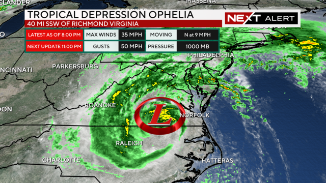 Tropical Storm Ophelia makes landfall and approaching Lehigh Valley; a  local event postponed